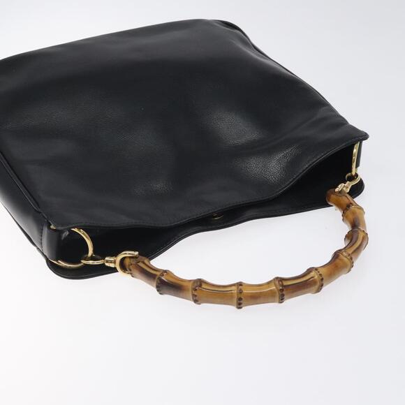 GUCCI Bamboo Hand Bag Leather Black Gold 001 1998 001 1998 - Picture 6 of 12